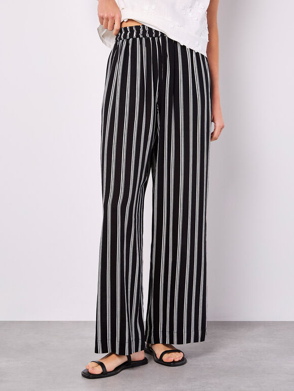 Stripe Wide Leg Trousers, Black, large