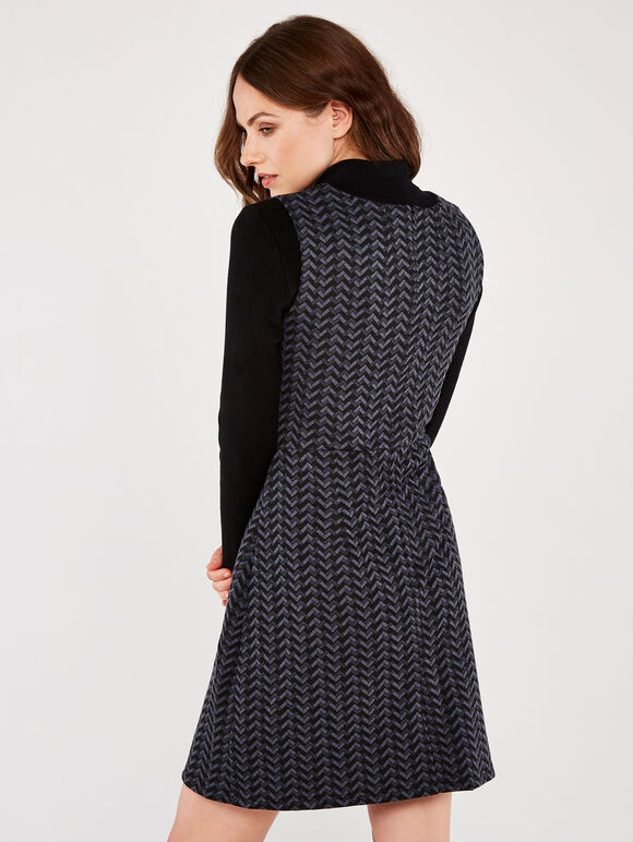 Herringbone 2 Buckle Wrap Dress, Black, large