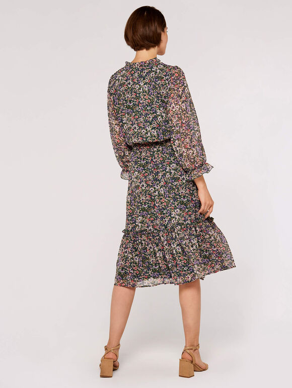 Watercolour Floral Midi Dress, Green, large