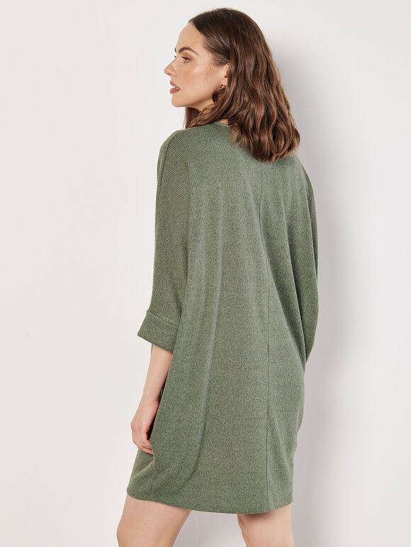 Ribbed Cocoon Mini Dress, Khaki, large