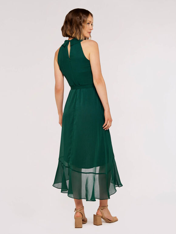 Halter Neck Ruffle Dress, Green, large