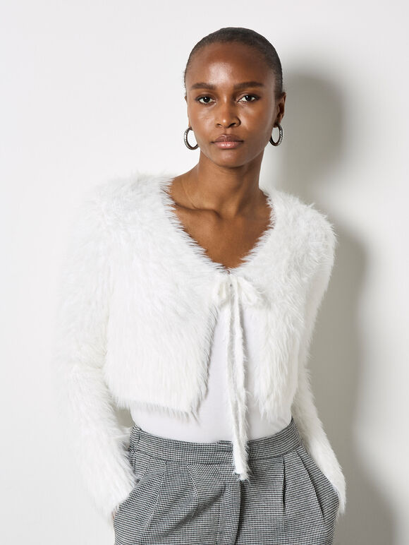 Fluffy Cropped Bolero, White, large