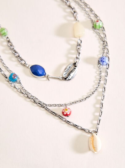 Silver Tone Multi Stone Layered Necklace