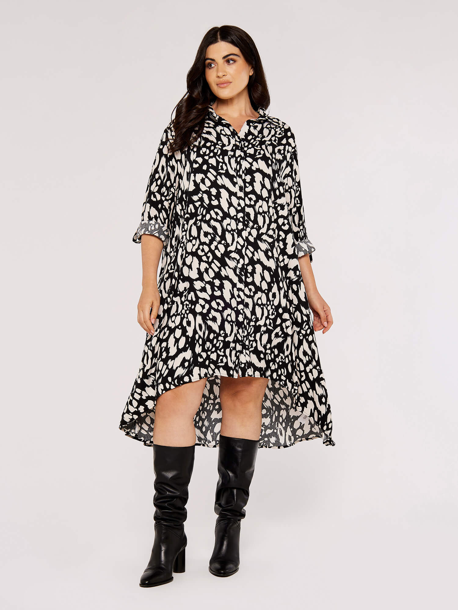 Curve Cheetah Shirt Dress Apricot Clothing