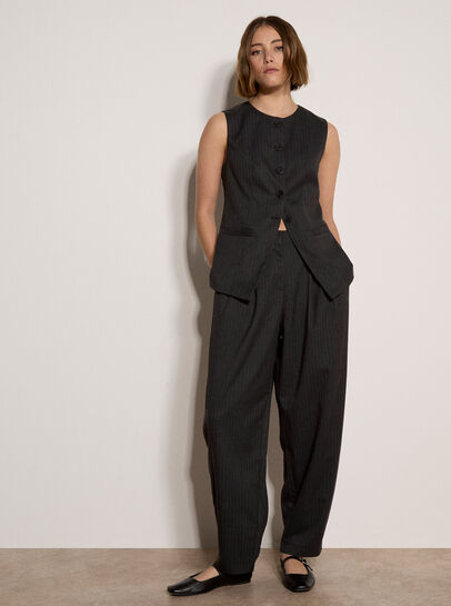 Pinstripe Wide-Leg Balloon Trousers