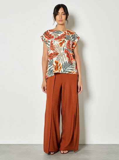 Tropical Leaf Linen Blend T-Shirt