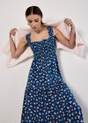 Ditsy Floral Smocked Midi Dress, Blue, large