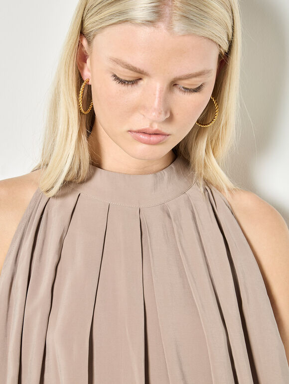 Soft Pleat Tunic Top, Stone, large