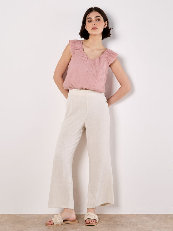 Linen Blend Culotte Trousers, Stone, large