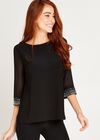 Gem Cuff Sheer Sleeve Top, Black, large