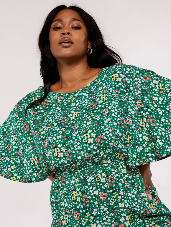 Ditsy Angel Sleeve Top, Green, large