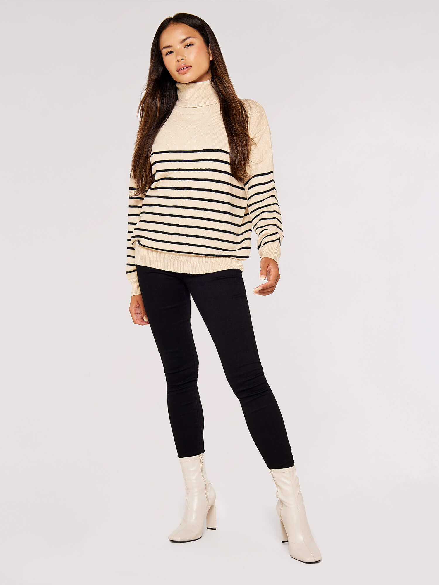 Black and white striped roll neck best sale