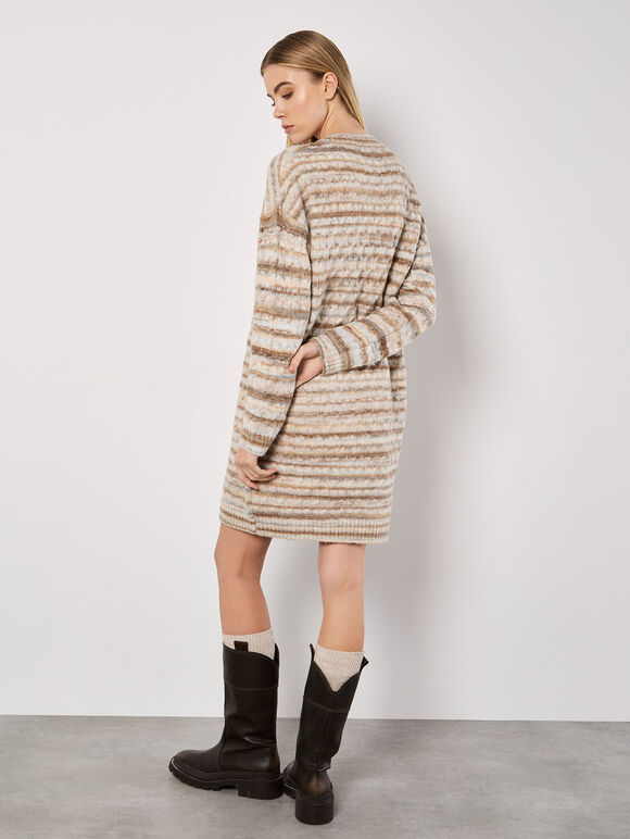 Tonal Stripe Jumper Mini Dress, Stone, large