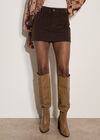 Velvet Denim Mini Skort, Brown, large