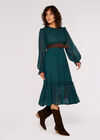 Polka Dot Smocked Midi Dress, Green, large