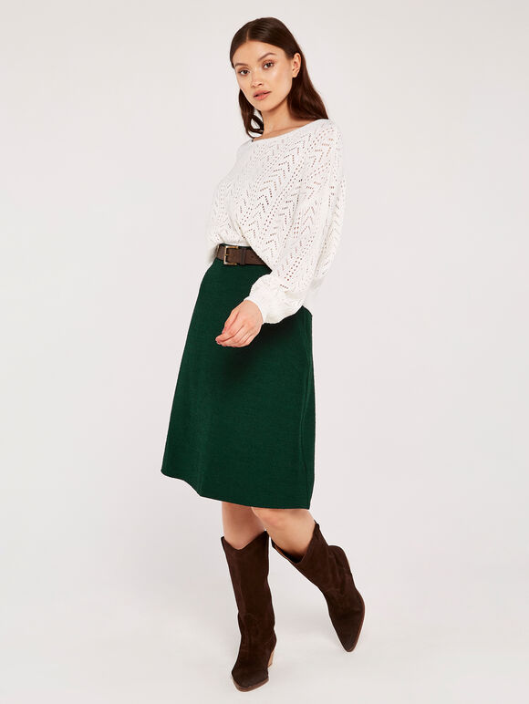 Knitted Boucle A Line Midi Skirt, Green, large