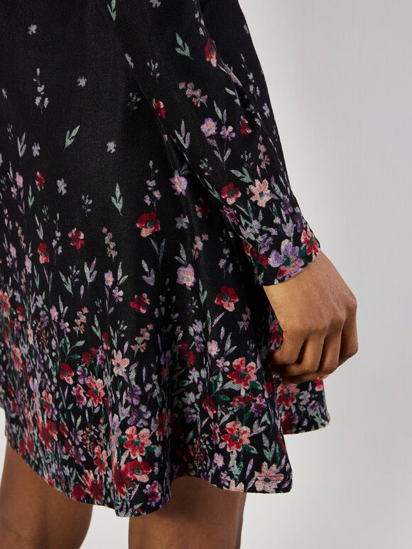 Floral Border Jersey Knit Mini Dress, Red, large