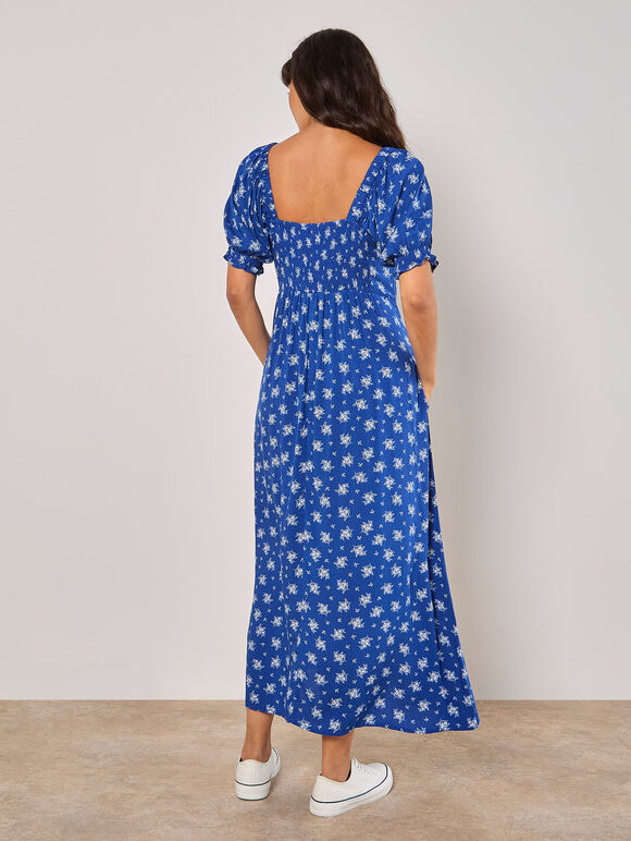 Silhouette Floral Milkmaid Maxi Dress, Blue, large