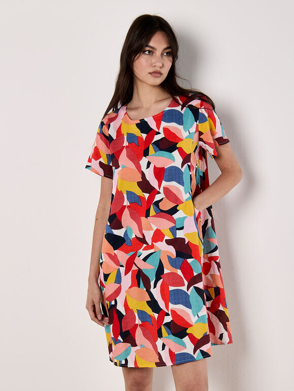 Colour Block Leaf Cocoon Mini Dress, Assorted, large