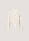 Crochet Mesh Bell Sleeve Cardigan, White, large