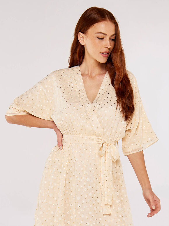 Satin Gold Foil Dress, Stone, large