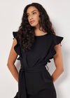 Ruffle Sleeve Jersey Jumpsuit, Black, large