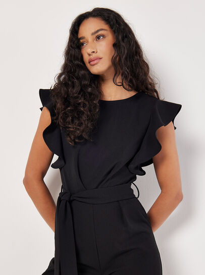 Ruffle Sleeve Jersey Jumpsuit