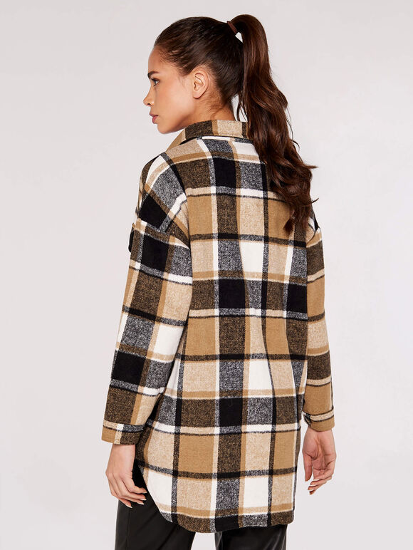 Checked Oversized Shacket, Stone, large