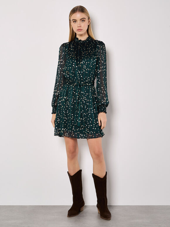 Self Stripe Gold Foil Mini Dress, Green, large