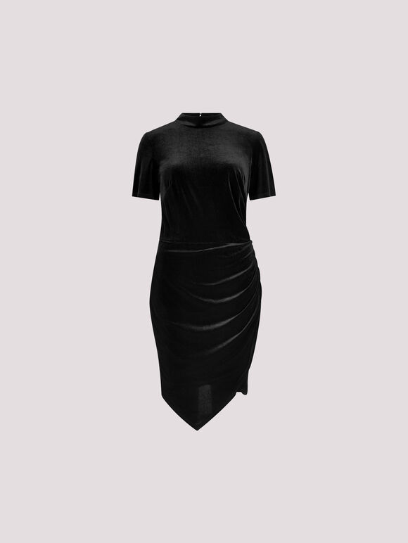 Velvet Ruched Mini Dress, Black, large
