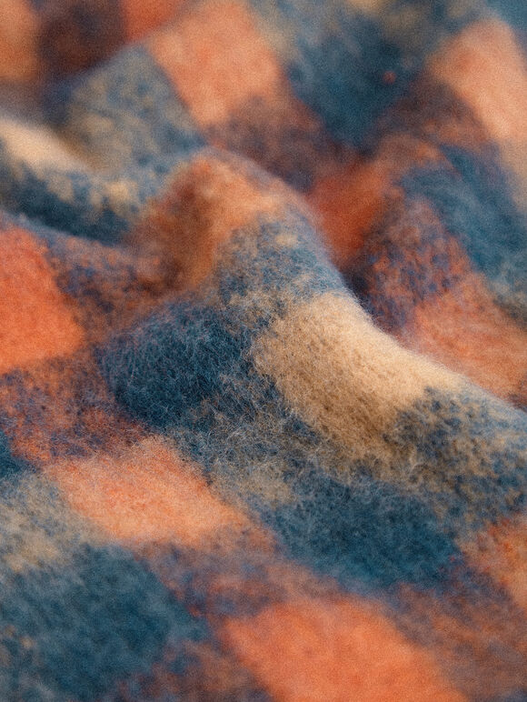 Gingham Check Soft Scarf, Blue, large
