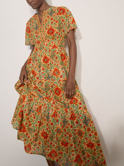 Stain Glass Floral Tiered Midaxi Dress