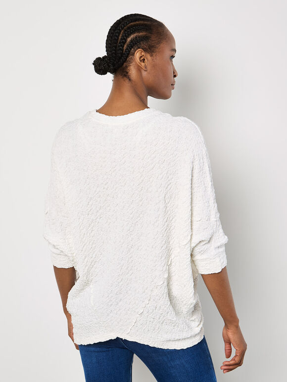 Textured Cotton Blend Top, White, large
