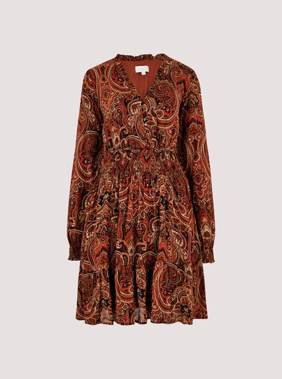 Paisley Print Ruffle Mini Dress