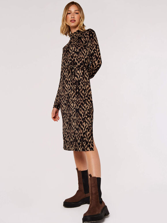 Tapestry Side Split Midi Dress, Stone, large