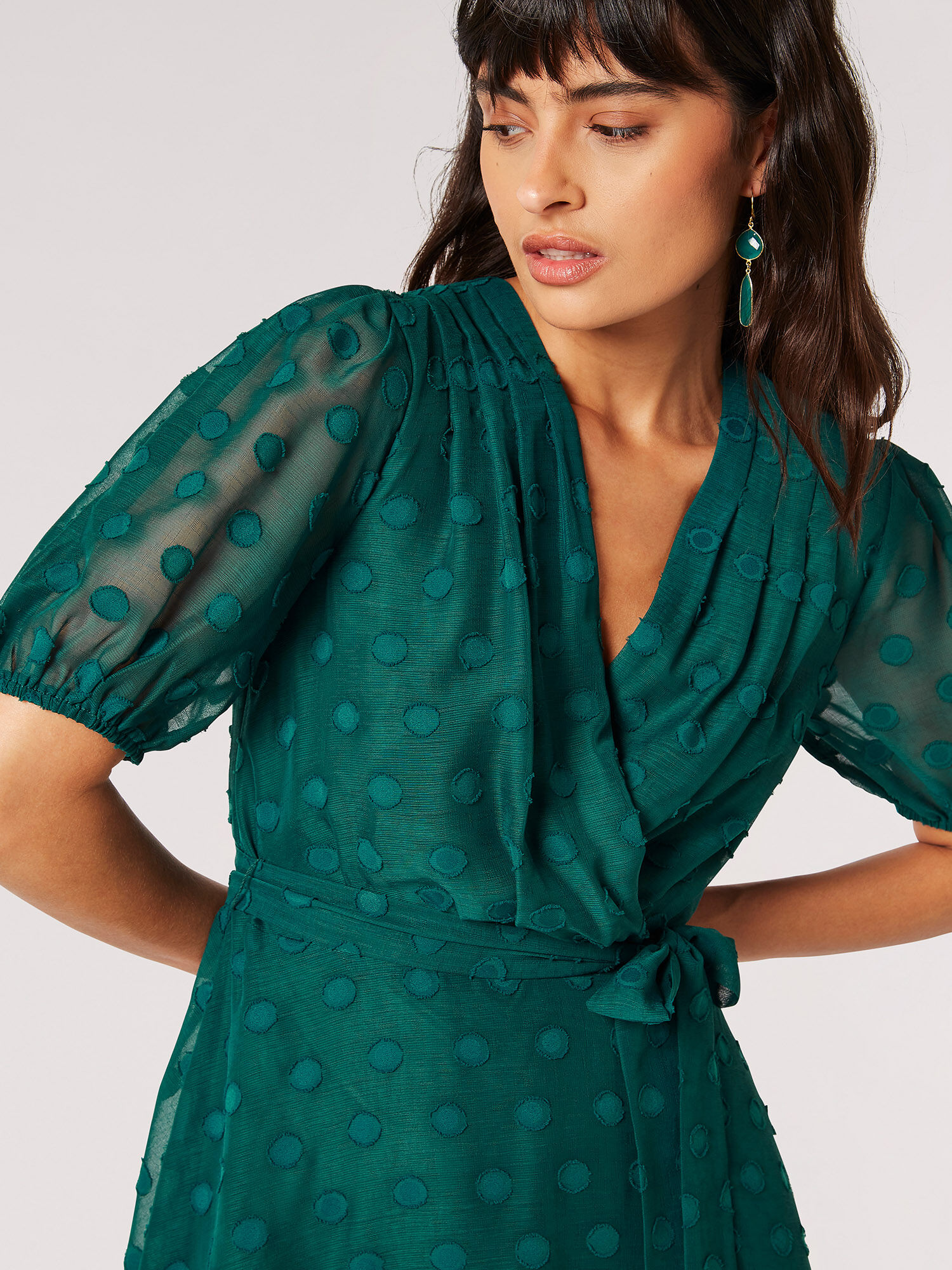 Green spotty wrap dress clearance