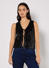 Double Tie Sequin Waistcoat, Black, large