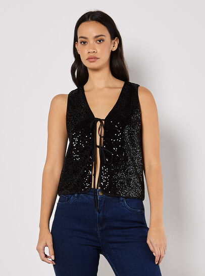 Double Tie Sequin Waistcoat