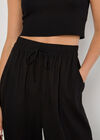 Linen Blend Cropped Trousers, Black, large