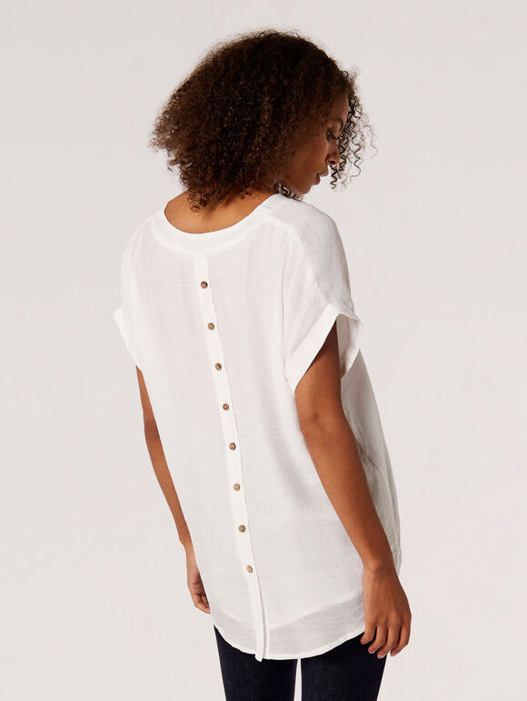 Button Back Slub T-Shirt, Cream, large