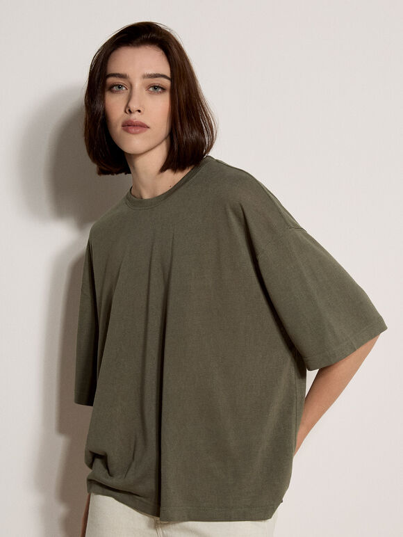 Jersey Oversized T-Shirt, Khaki, large