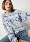 Chevron Geometric Retro Jumper, Blue, large