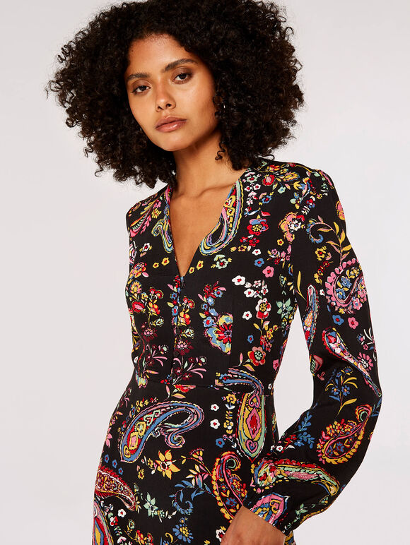 Colourful  Paisley Midi Dress, Black, large