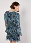 Feather Print Chiffon Mini Dress, Green, large