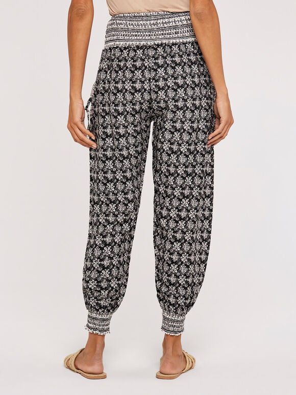Batik Floral  Woven Smocked Joggers, Black, large