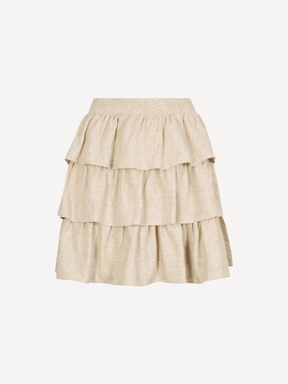 Linen Blend Ruffle Mini Skirt, Stone, large
