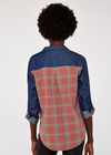 Denim Plaid Mix Shirt, Navy, large