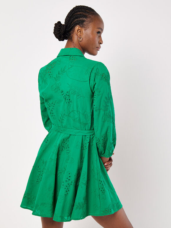 Tropical Embroidered Shirt Mini Dress, Green, large
