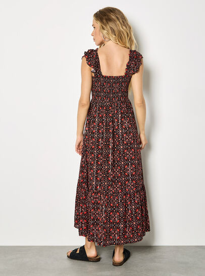 Folk Floral Metallic Midi Dress
