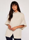 Chunky Rib Knit Wrap Cape, Stone, large